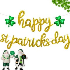 Happy St. Patrick’s Day Script/Cursive Gold Letter Balloons, 18 Inch Irish Fe…