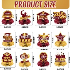 Maroon and Gold Graduation Decorations 2026,12Pcs Maroon Graduation Table Decora
