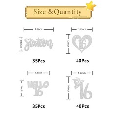 150 PCS 16th Birthday Decorations Silver Glitter Sweet Sixteen Confetti Scatter