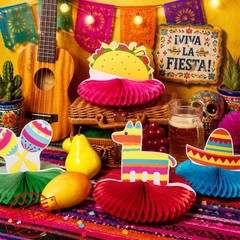 WILLBOND 9 Pcs 8» Fiesta Mexican Honeycomb Centerpieces