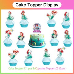 Ariel Princess Party Supplies Set Plate Balloon Banner Cake Topper Birthday Gift