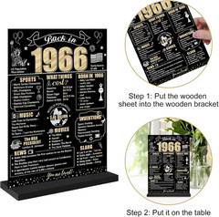 Black Gold 60Th Birthday Decorations Back in 1966 Table Sign for Men Women, Two-