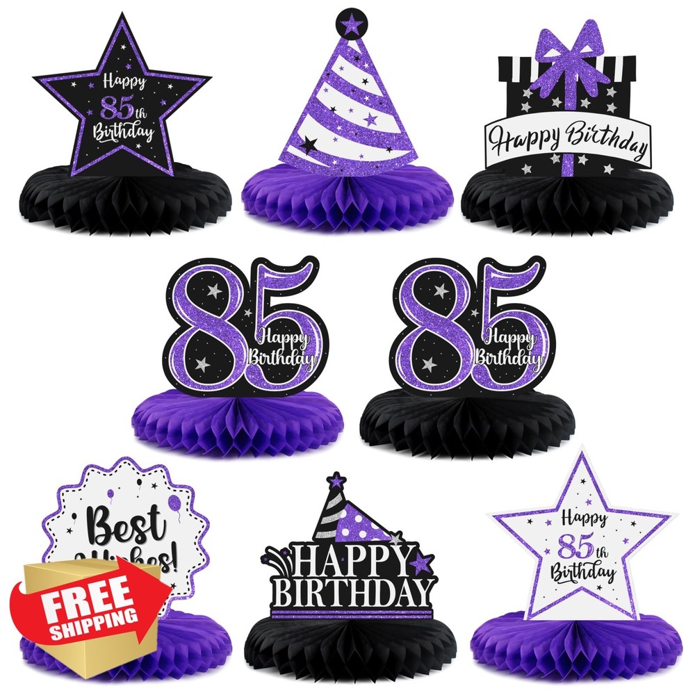 LASKYER 85th Shiny Purple Birthday Centerpieces