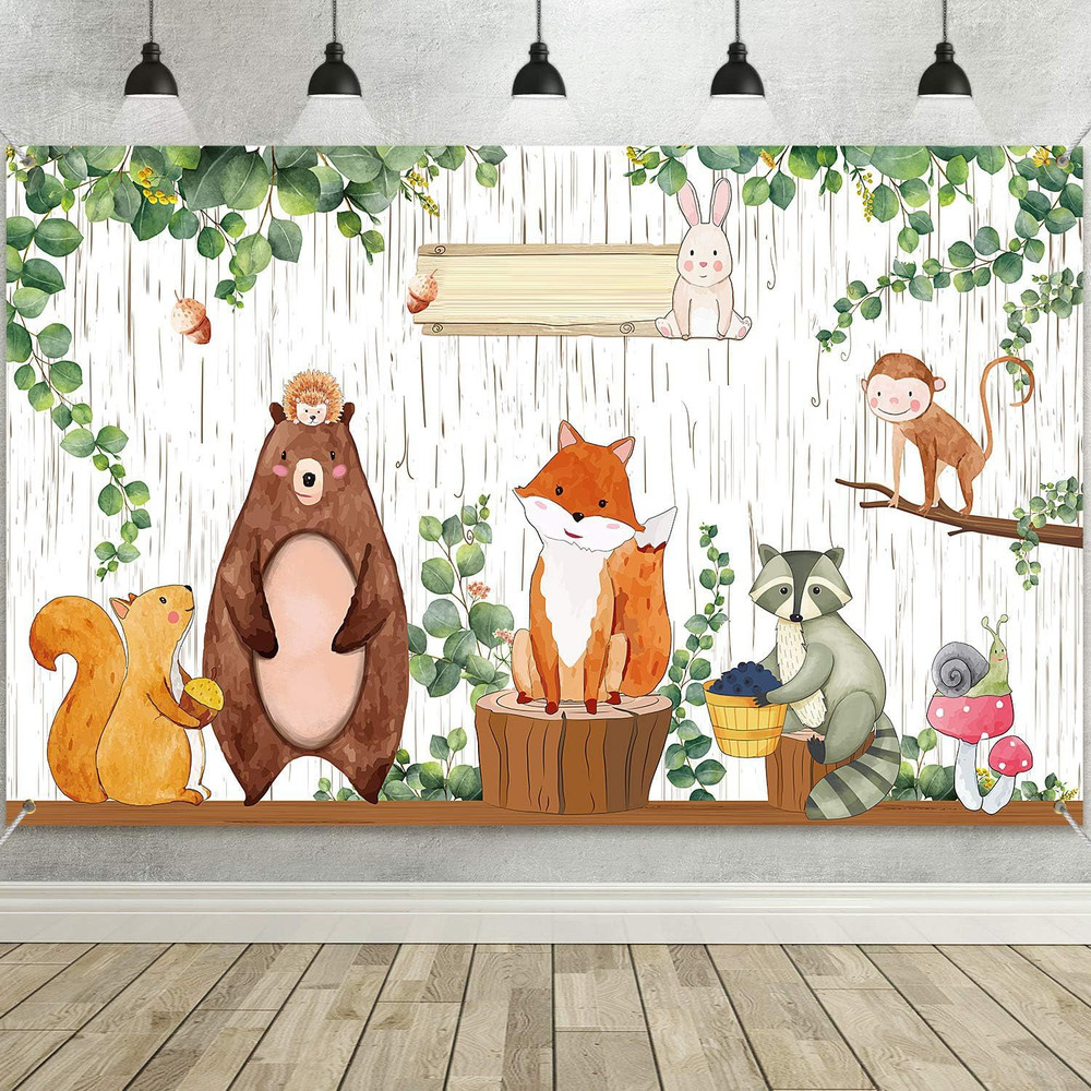 Woodland Baby Shower Backdrop 3.6 X 6 Ft Woodland Jungle Animals Birthday Party