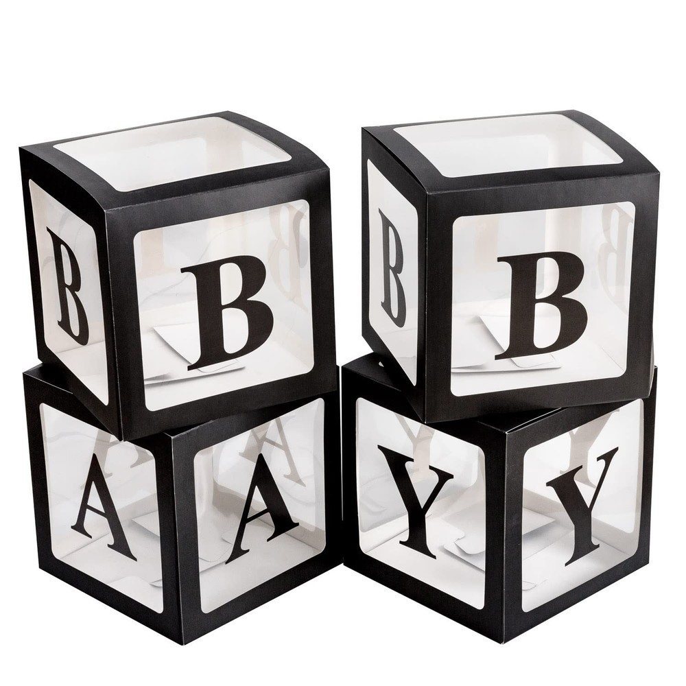 Baby Boxes with Letters Transparent Decorations for Gender Reveal, Birthday