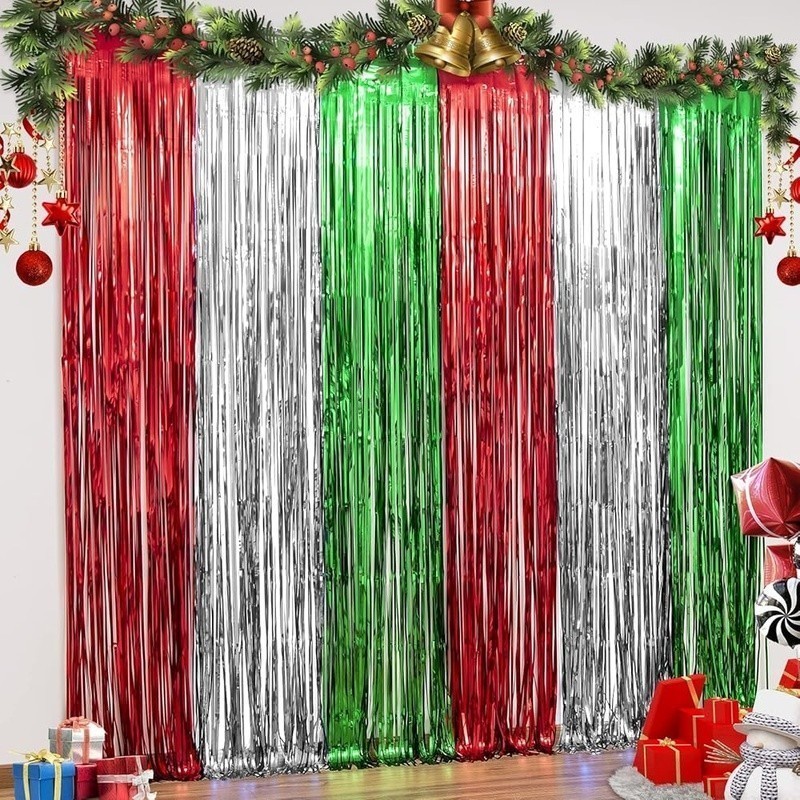 Christmas Foil Fringe Curtains 3 Pack Party Decorations Backdrop New Year Eve US