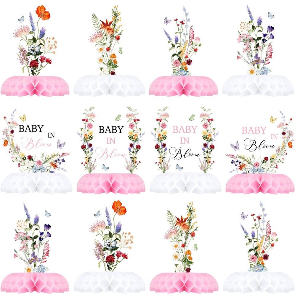 12 PCS Pink Floral Baby In Bloom Table Centerpieces Girl Baby Shower Decor