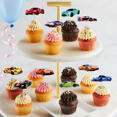 Racing Car Cupcake Toppers,24 PCS Racing Car Rider Theme Cupcake Decoration,F…