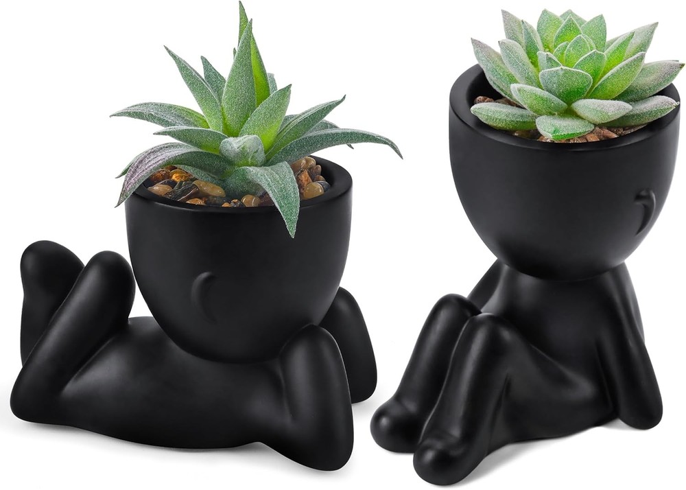 Der Rose Set of 2 Fake Plants Artificial Succulent for Office Black