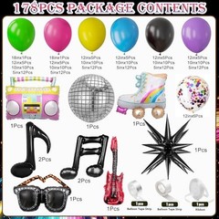 Retro 80s 90s Party Decorations Kit – 178PCS Balloon Arch, Disco Balls, Musical