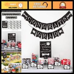 Graduation Candy Buffet Signs & Decorations – Black & White Congrats Grad Banner