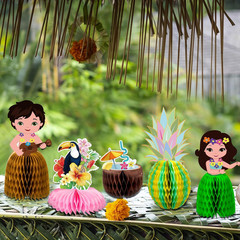 12Pcs Hawaiian Luau Party Table Decorations – Double Sided Aloha Flamingo Honeyc