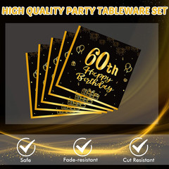 40PCS 60Th Birthday Party Decorations Vintage Black and Gold 1966 60 Year Old Pa