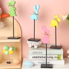 Cute Wooden Bunny Egg Rabbit Easter Standing Tabletop Decoration Block Sign