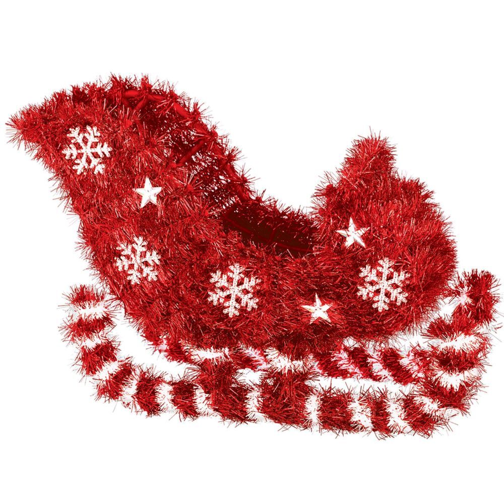 3D Tinsel Christmas Sleigh Red Christmas Decorations 7 1/2″H x 10″W x 3 1/2″D