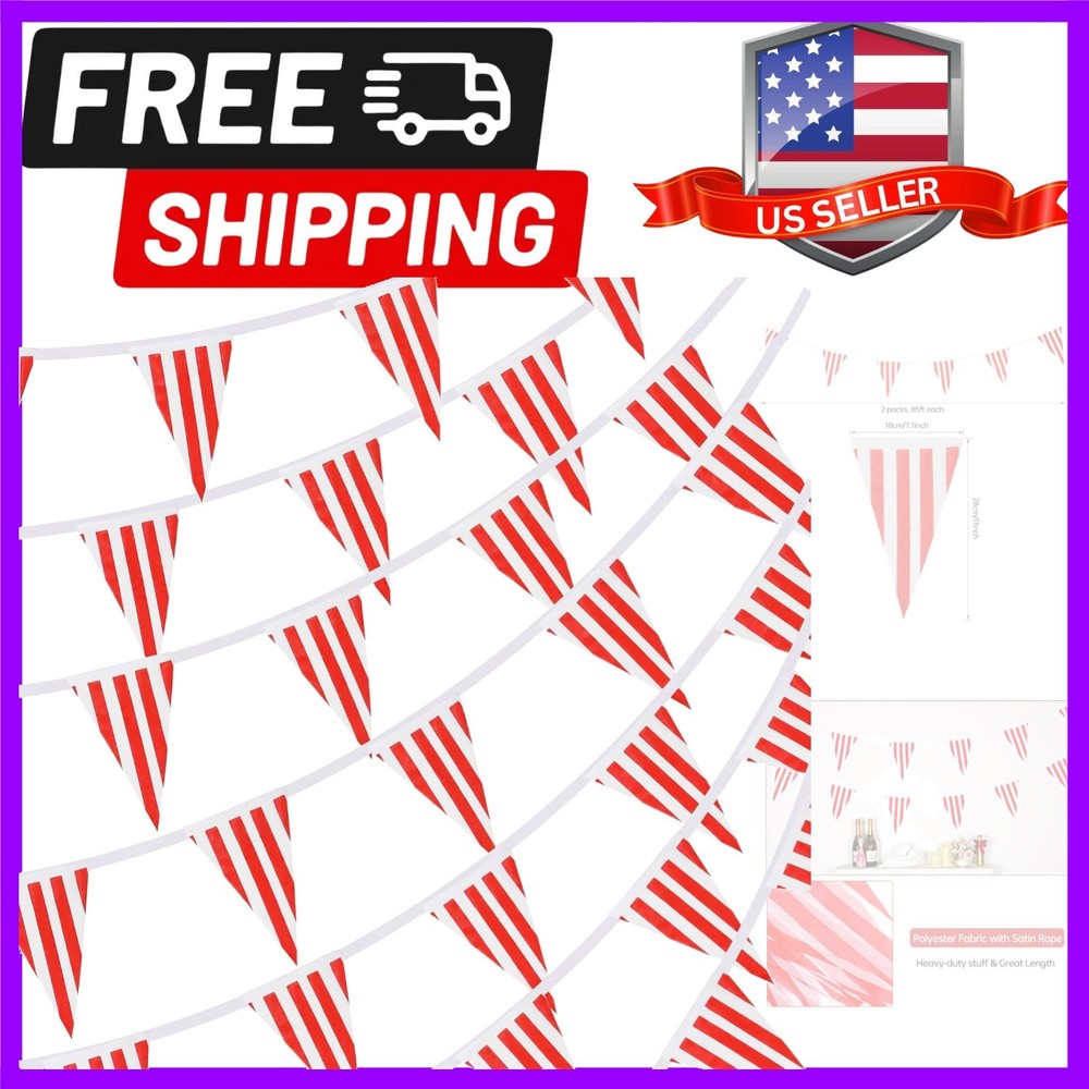 170ft 120pcs Red and White Striped Pennant Banner, Carnival Circus Decoration…