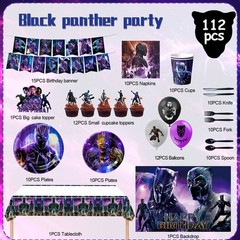 Black Panther Party Decoration Birthday Tableware Balloons Plates Cake Topper