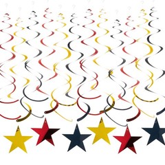 Red Black Gold Star Hanging Swirls 30 PCS Ceiling Foil Streamers Decor Pack