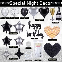 120 Pcs Birthday Party Decorations Set – Balloons, Banner, LED Lights, Rose Peta