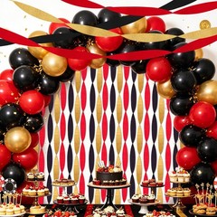 Casino Streamers Party Decorations, 8 Rolls Red Black Gold Crepe Paper Stream…