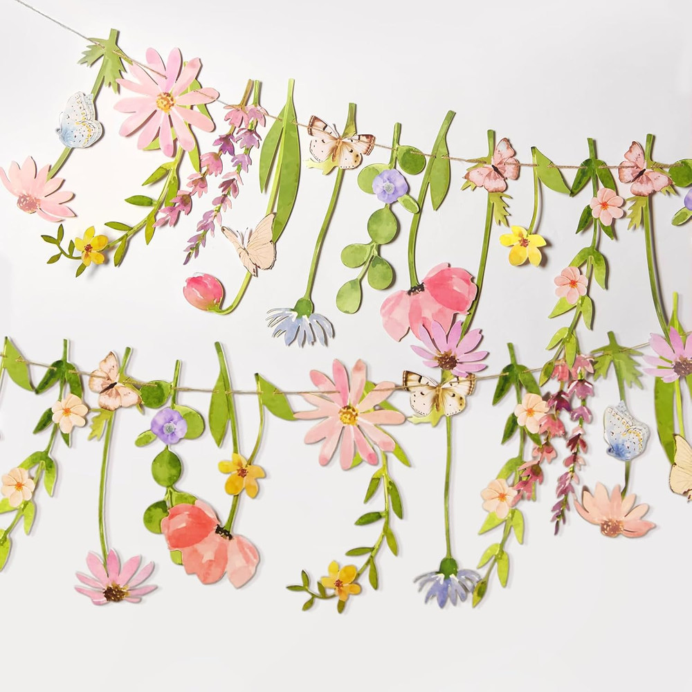 Wildflower Party Decorations Butterfly Flower Banner Flower Leaves Banner Butter