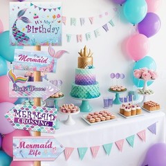 Magical Mermaid Party Decorations – 10PCS Cardboard Signs for Kids’ Celebrations