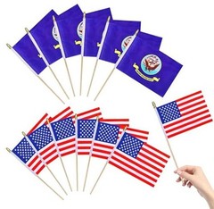 12Pack USA Navy Flags Mini HandHeld Flag Small Military Flags on Wooden Stick