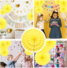 Yellow Hanging Paper Fans Party Decoration round Paper Garlands Set Wall Backgro