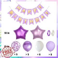 OIWLCI Purple Birthday Decorations, Banner, Balloons