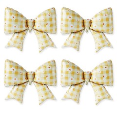 4 PCS Daisy Bow Balloons, Large Yellow Gingham Coquette Foil Balloon Set