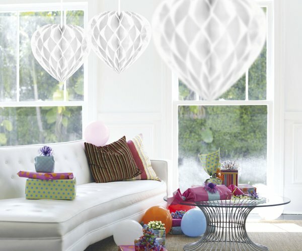 Decoration Honeycomb Heart White 30cm