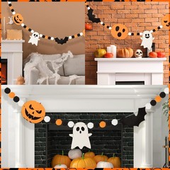 24.6Ft Felt Banner – Cute Pumpkin Ghosts Expressions Bat Pom Pom Garlands – H…