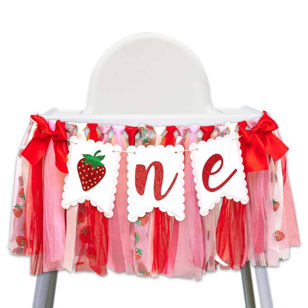 Strawberry One High Chair Banner – Strawberry 1st Birthday Party Decoration, …