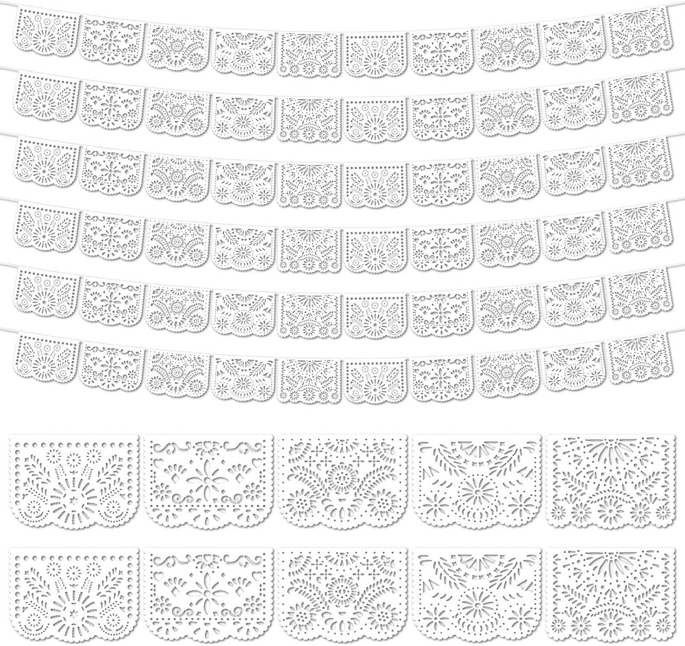 6 Pack White Papel Picado Banner Mexican Party Banner Wedding Fiesta Party Di…