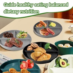 round portion control plate 9 inches, Black, gray, light beige, dark green