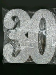 Large 30 Number Sign, Silver Glitter, Fairy Lights, New
