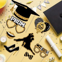 39 Pcs Prom Photo Booth Props Black Gold Silver Masquerade Party Decorations