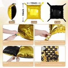 36pcs Gold and Black Square Foil Balloons Wall Backdrop with 147pcs Balloon G…