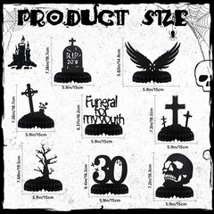8 PCS Death To My 20s Decorations RIP Goth 30th Birthday Honeycomb Black
