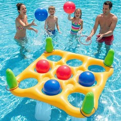 2 in 1 Pool Toys Games Set Inflatable Pool Float with 10 Balls & 8 Rings Tic-…