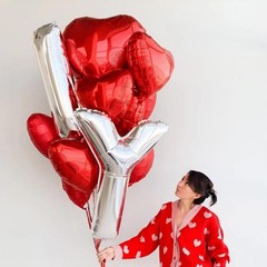 20pcs Red Heart Balloons, 18 inch Heart Shape Foil Balloons with 1 Ribbon