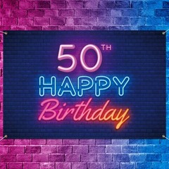 Glow Neon Happy 50th Birthday Backdrop Banner Decor Black – One Size,
