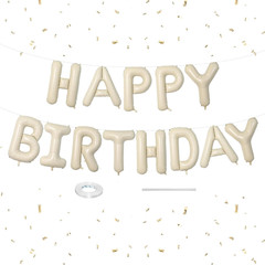Happy Birthday Balloons Banner Beige,16 Inch Cream White Foil Letters Birthday S