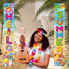 Summer Party Decorations Porch Sign, 71″ X 12″ Hello Summer Banne for Office …