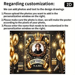 1pc Balloons Crown Tapestry Personalized Birthday Custom Poster Party Banner❀