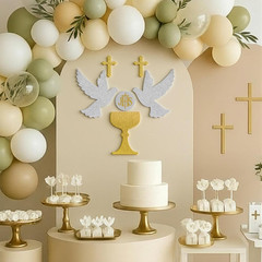 First Communion Baptism Decor Felt Cross Dove Gold Silver God Bless Wall Decorat