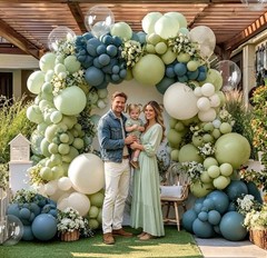 Blue Green Balloon Arch Kit Double Dusty Light Green Slate Blue White Pastel …
