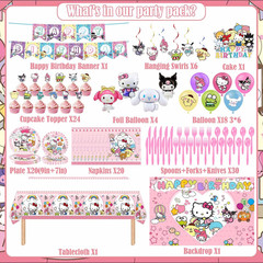 Kawaii Party Decorations, Anime Themed Party Supplies Set Include Banner, Tablec