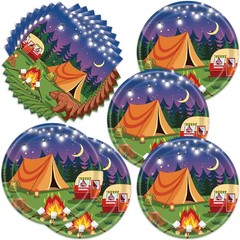 40pcs Camping Party Supplies Campfire Hiking Camper Theme Birthday Paper Plates