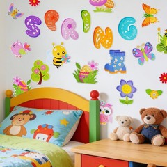 70 PCS Hello Spring Bulletin Board Decorations Floral Plants Paper Cut Outs